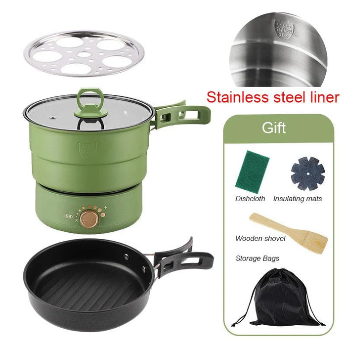 Compact Travel Multicooker: Foldable 110V/220V Cooking System for Frying, Steaming, and More