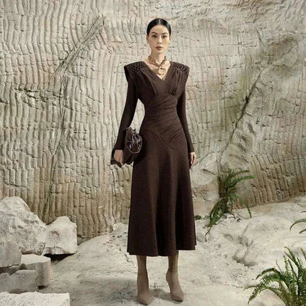 Sleek Asymmetrical V-neck Brown Evening Dress