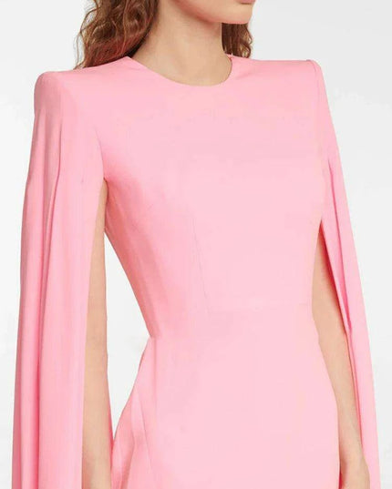 Chic Customizable Blush Evening Gown with Long Sleeves and Structured Shoulders