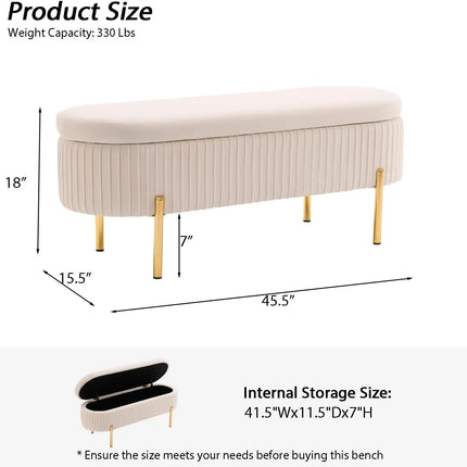 VivoHome Modern Velvet Storage Bench with Gold Legs for Bedroom & Entr