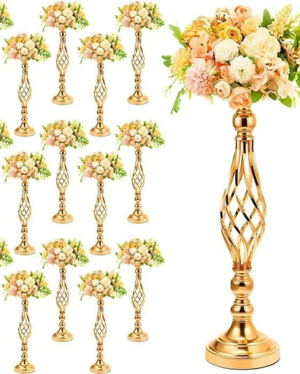 Sophisticated Gold Metal Floral Displays - 20-Piece Wedding Centerpiece Set