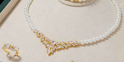 017068 Women Pearl Necklace Sets Cubic Zirconia Jewelry Set Dubai Dinn