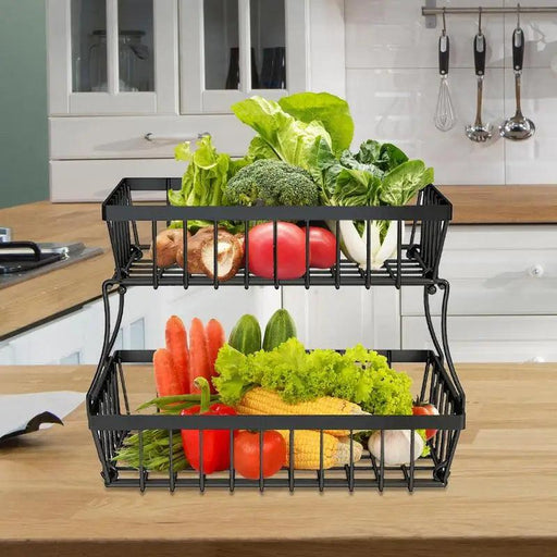 Two-Level Iron Fruit and Vegetable Organizer for Kitchen Efficiency