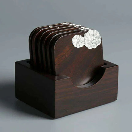 Elegant Ebony Square Zen Tea Ceremony Set with Wooden Tray