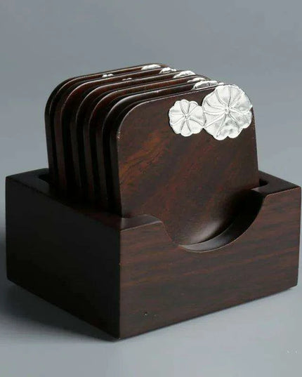 Elegant Ebony Square Zen Tea Ceremony Set with Wooden Tray