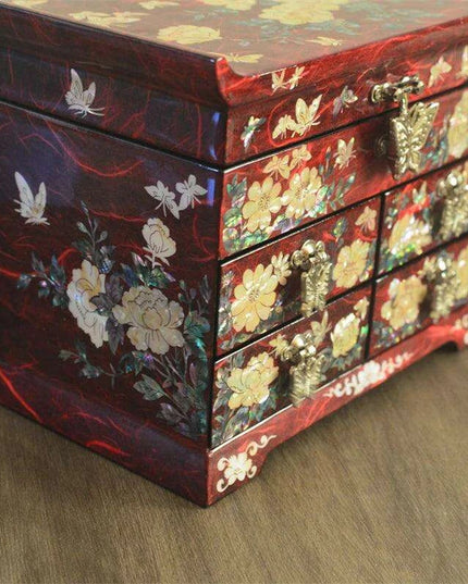 Luxurious Mother of Pearl Jewelry Storage Box with Velvet Lining and Elegant Multi-Drawer Design