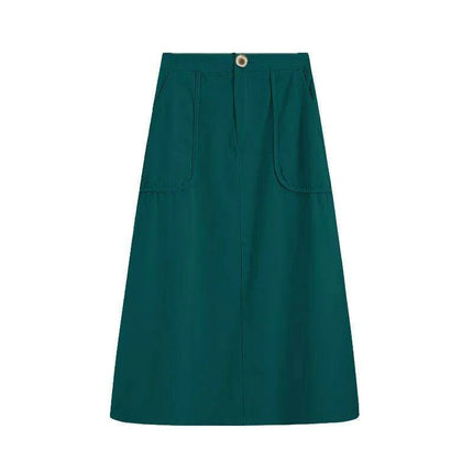 Versatile A-line Cotton Skirt with Spacious Pockets for Women