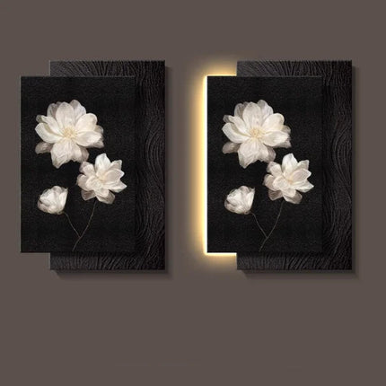Black & White Camellia LED Wall Lamp – Minimalist Retro Floral Sconce