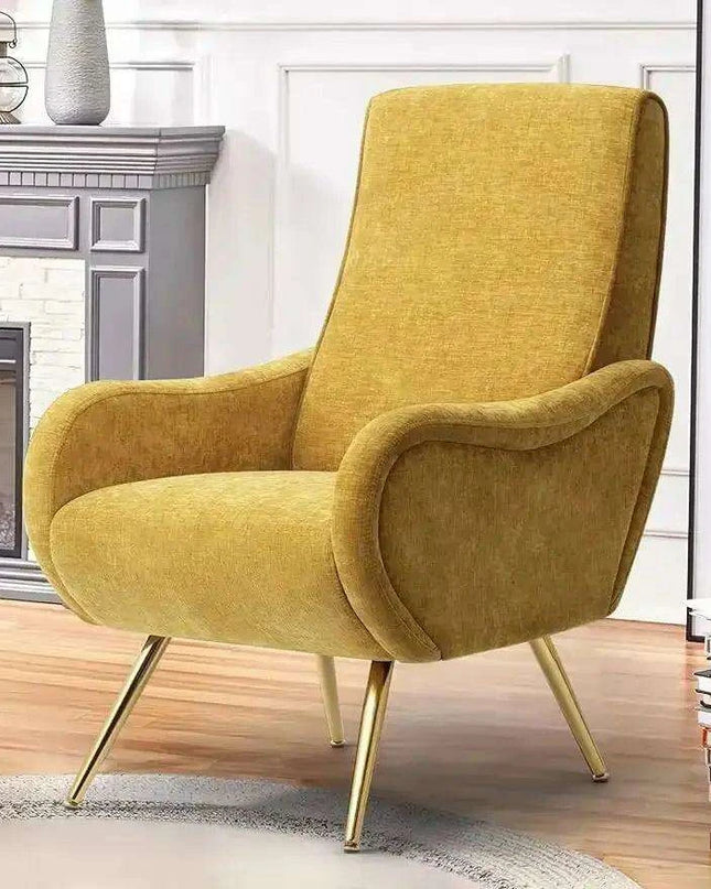 Elegant Chenille Lounge Chair with Gold Accents - Sophisticated Seating for Any Space