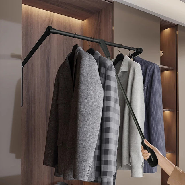 Retractable Pull-Down Wardrobe Rail — Hydraulic Double Buffer, 35kg, Aluminium | Très Elite