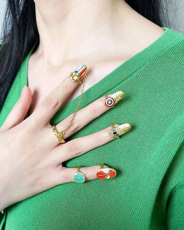 Avengers-Inspired Chic Nail Rings - Trendy Korean Jewelry Set for Fashion-Forward Women