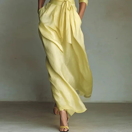 Bohemian Lace-up High Waist Maxi Dress with Pockets