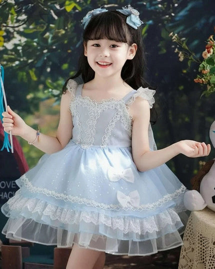 Elegant Spanish Lolita Princess Lace Bow Summer Party Dress for Girls