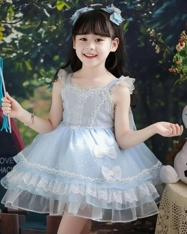 Elegant Spanish Lolita Princess Lace Bow Summer Party Dress for Girls