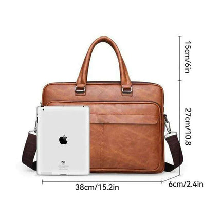 Elegant Waterproof PU Leather Laptop Briefcase with Adjustable Shoulder Strap and Ample Storage