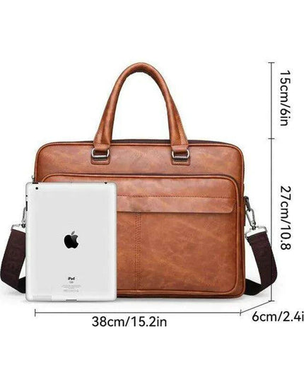 Elegant Waterproof PU Leather Laptop Briefcase with Adjustable Shoulder Strap and Ample Storage