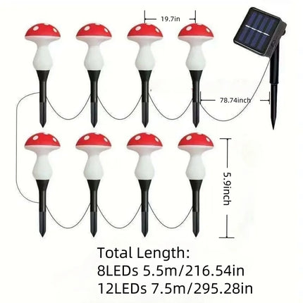 Solar Mushroom Garden Ground Light | 8 & 12 LED, 8 Lighting Modes, Warm White