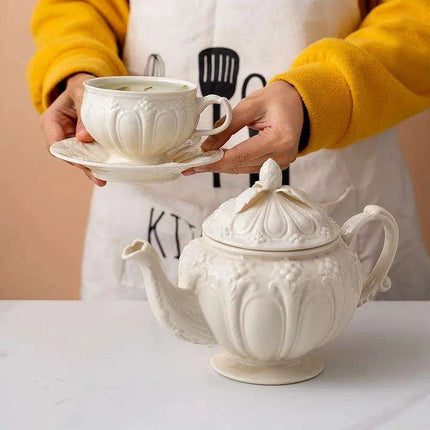 Sophisticated Tea Set: Handcrafted Ceramic Teapot and Mugs Ensemble