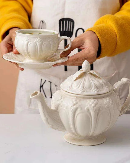 Sophisticated Tea Set: Handcrafted Ceramic Teapot and Mugs Ensemble