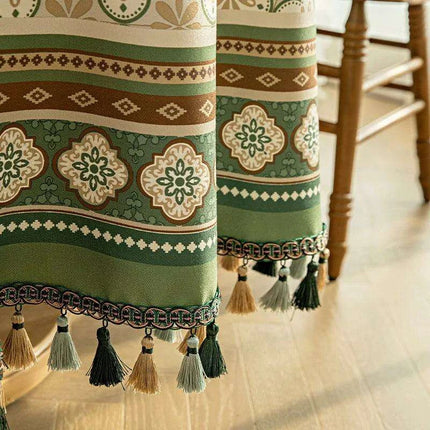 Luxurious Dark Green Round Tablecloth with Elegant Hanging Accents