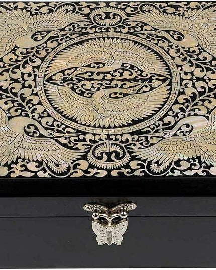 Artisan Mother of Pearl Crane Keepsake Box with Wooden Accents