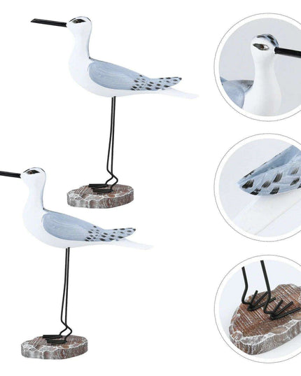 Coastal Elegance Wooden Seagull Decor - Set of 2 for Home and Garden