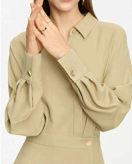 Chic A-Line Long-Sleeve Midi Dress for Women - Essential Autumn Office Wear