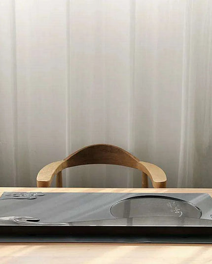 Moon Cloud Engraved Black Stone Tea Tray with Integrated Water Drainage for Kungfu Tea Ceremony