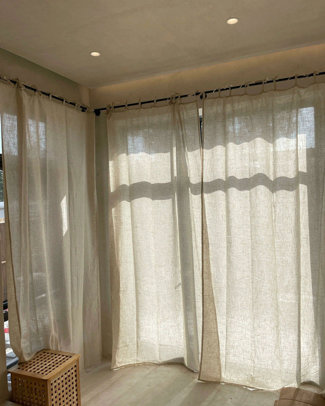 Custom Natural Linen Curtains with Breathable Tulle - Elevate Your Living Space Chic