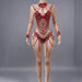 Radiant Red Pearls Stretch Bodysuit: Set the Stage Ablaze