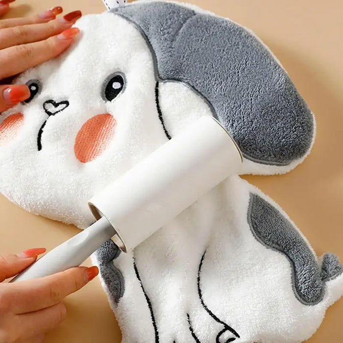 Puppy Print Coral Velvet Hand Towel with Hanging Loop for Kitchen and Bathroom