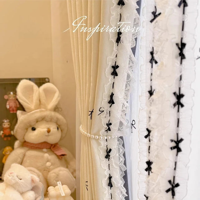 Floralee Elegant Blackout Lace Curtains with Custom Size & Bow Design