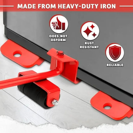 5-Piece Heavy-Duty Furniture Lifter & Mover Roller Set — 360° Swivel Wheels