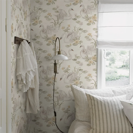 3D Pink Swan Wallpaper Mural — Kids Room, 10 Patterns, 7 Materials