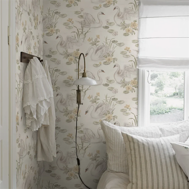 3D Pink Swan Wallpaper Mural — Kids Room, 10 Patterns, 7 Materials