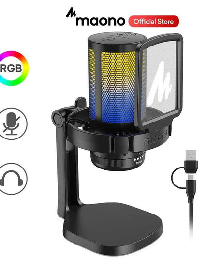 Illuminate Your Sound: Gamerwave RGB USB Condenser Microphone with Premium Noise-Cancellation and Customizable Lighting Effects