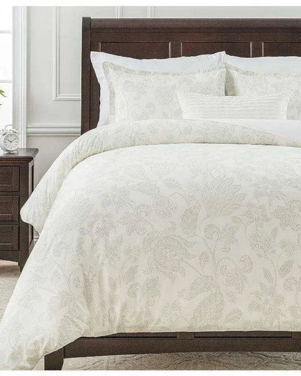 Serene Twin-Sized Botanical Leaf Design Duvet Cover and Pillow Sham Set