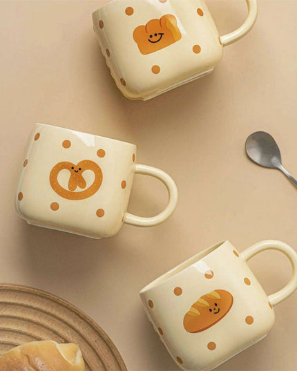 Elegant White Porcelain Coffee Mug Set with Bread Handle - Festive Cheer Collection