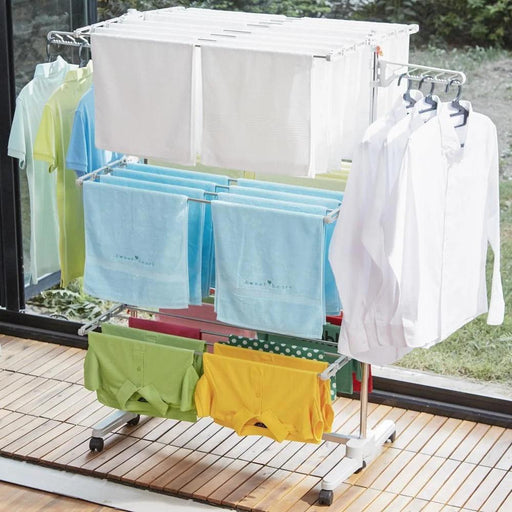 Versatile Mobile 3-Tier Stainless Steel Clothes Drying Rack - Ideal for Quilts and Delicates