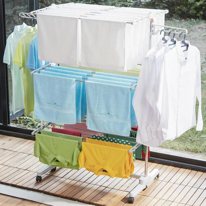 Versatile Mobile 3-Tier Stainless Steel Clothes Drying Rack - Ideal for Quilts and Delicates