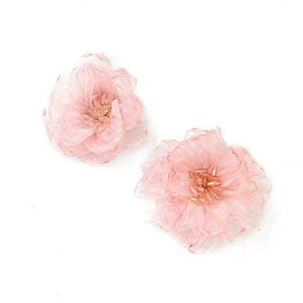Honeypotson Exaggerated White Yarn Flower Earrings with 925 Silver Nee