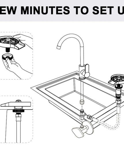 Automatic High Pressure Stainless Steel Glass Rinser Kit for Effortless Kitchen Cleaning