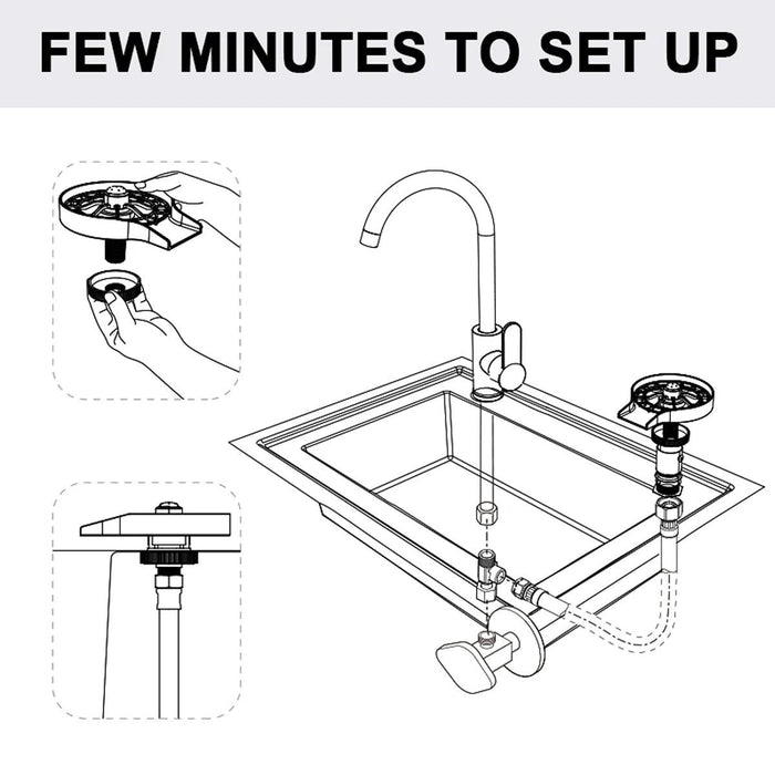 Automatic High Pressure Stainless Steel Glass Rinser Kit for Effortless Kitchen Cleaning