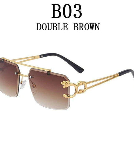 Retro Rimless Sunglasses with Wood Finish and UV Protection