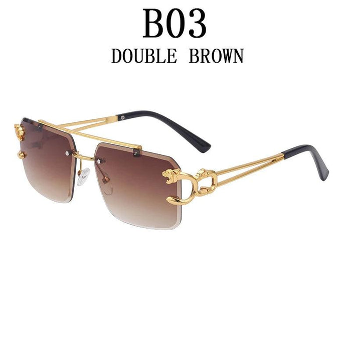 Retro Rimless Sunglasses with Wood Finish and UV Protection