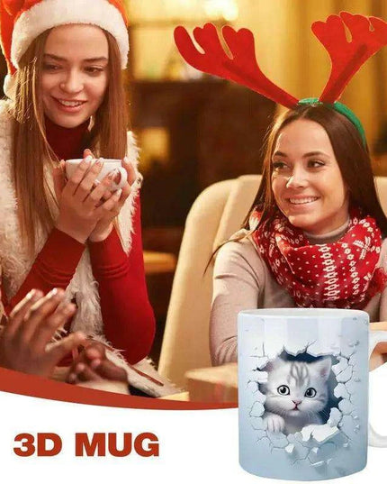 Charming 3D Cat Enthusiast's Ceramic Mug with Enchanting Feline Artwork and Peaceful Scenery