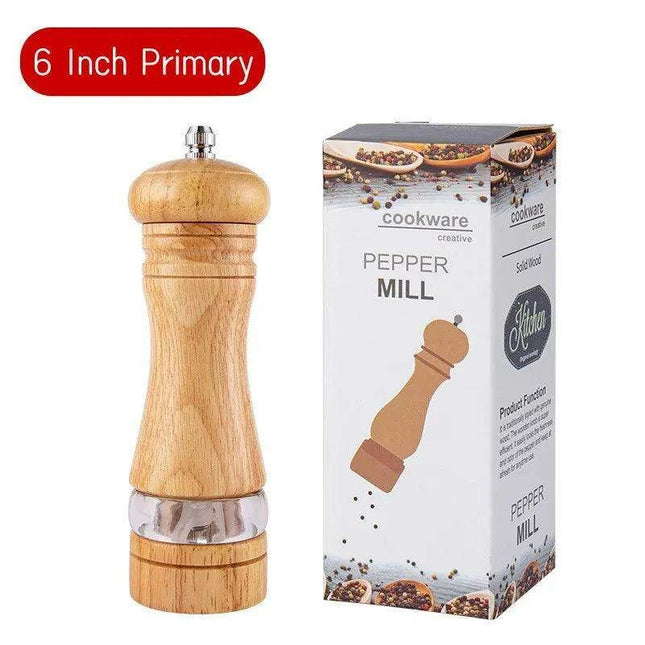 Vintage Handcrafted Wooden Spice Mill Set - 6-Inch Gourmet Salt and Pepper Grinders