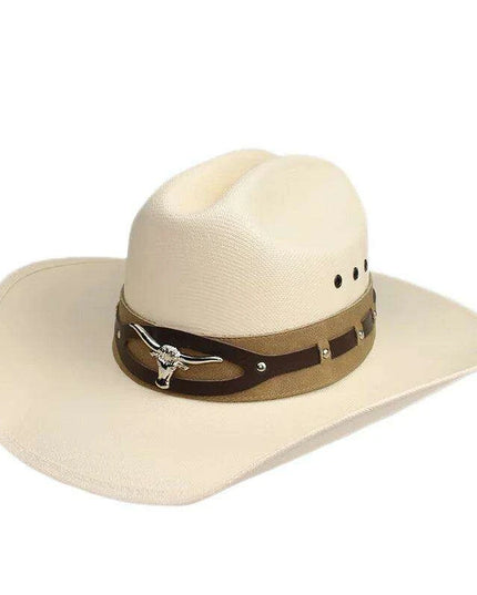 Retro Big Cowhead Cowboy Hat - Unisex Wide Brim Sun Hat for Outdoor Adventures