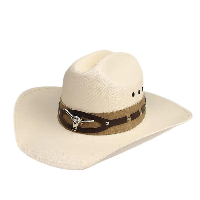 Retro Big Cowhead Cowboy Hat - Unisex Wide Brim Sun Hat for Outdoor Adventures