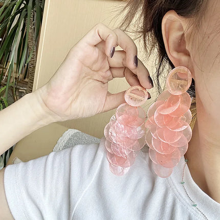 Honeypotson SU-SU Natural Shell Pink Long Round Earrings - Stylish & E